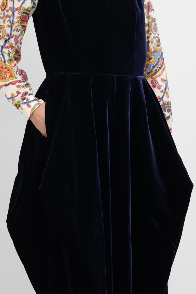 COMME DES GARCONS RTW Velvet Pinafore Jumpsuit With Balloon Leg | Navy