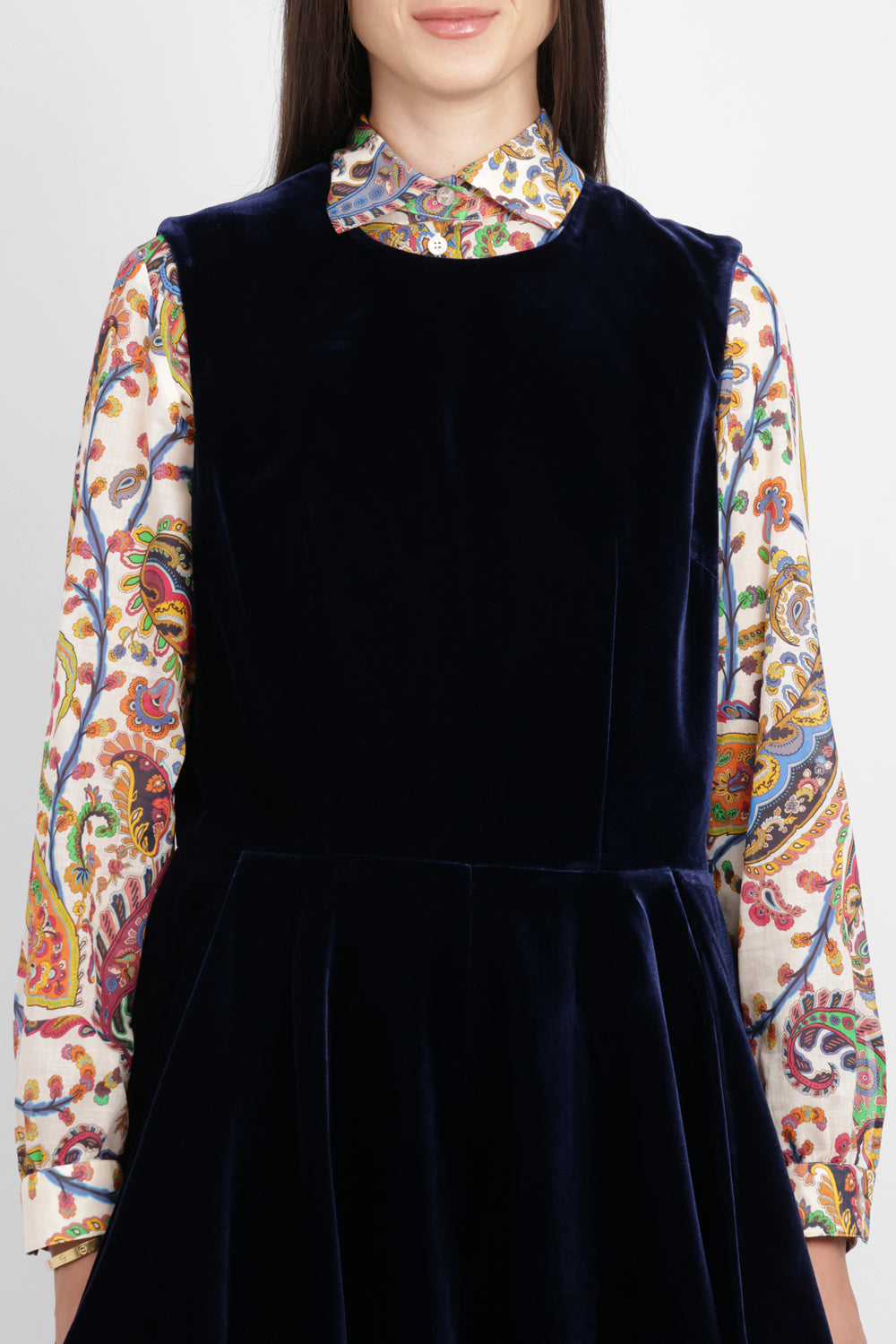 COMME DES GARCONS RTW Velvet Pinafore Jumpsuit With Balloon Leg | Navy