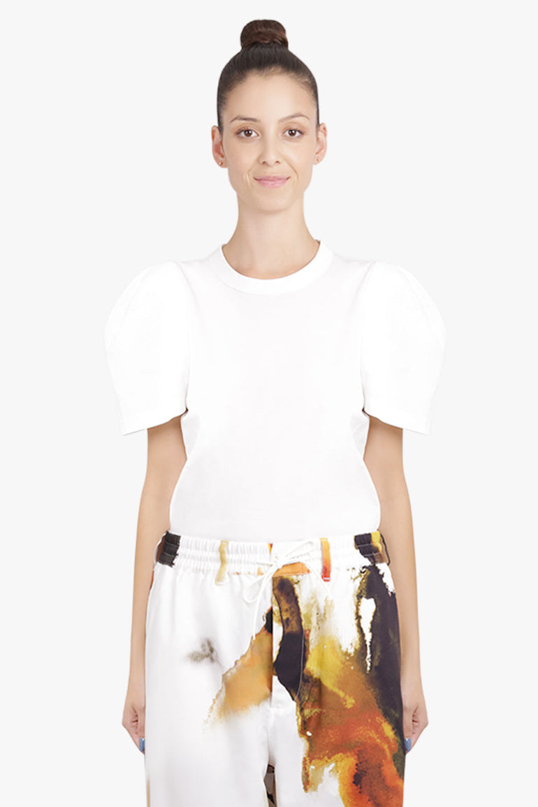 NOIR KEI NINOMIYA RTW Ruched Puff Shoulder S/S T-Shirt | White