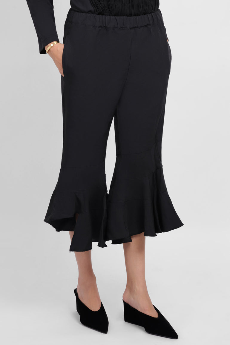 COMME DES GARCONS RTW Elastic Waist Tier Ruffle Hem Pant | Black