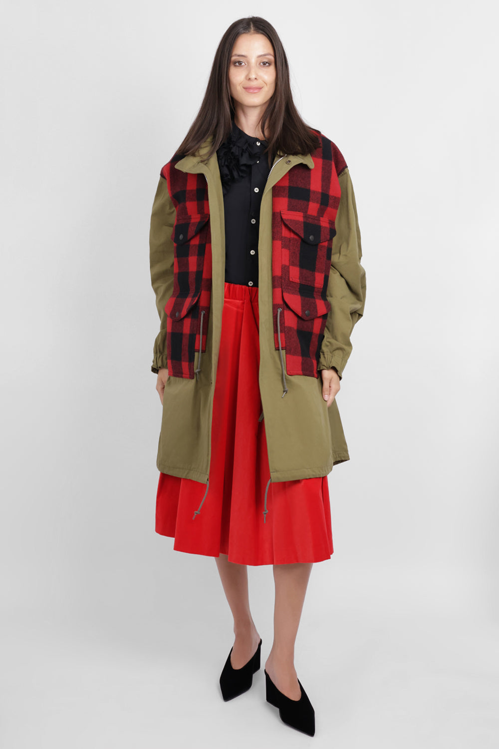 JUNYA WATANABE RTW X Filson Mackinaw Layered Canvas Check Parka | Khaki/Red/Black