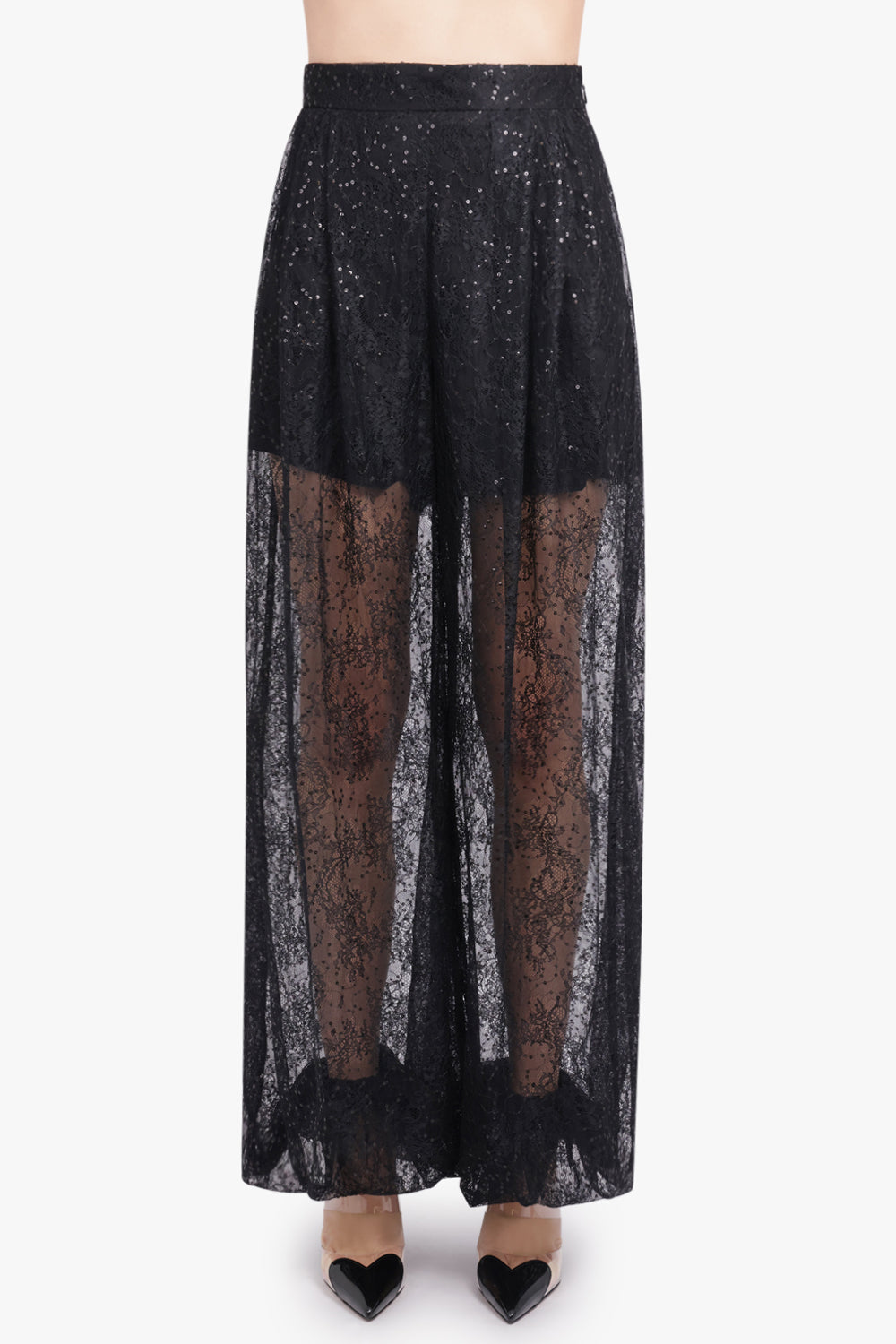 NINA RICCI RTW Sequin Sheer Wide Leg Pant | Black/Gold