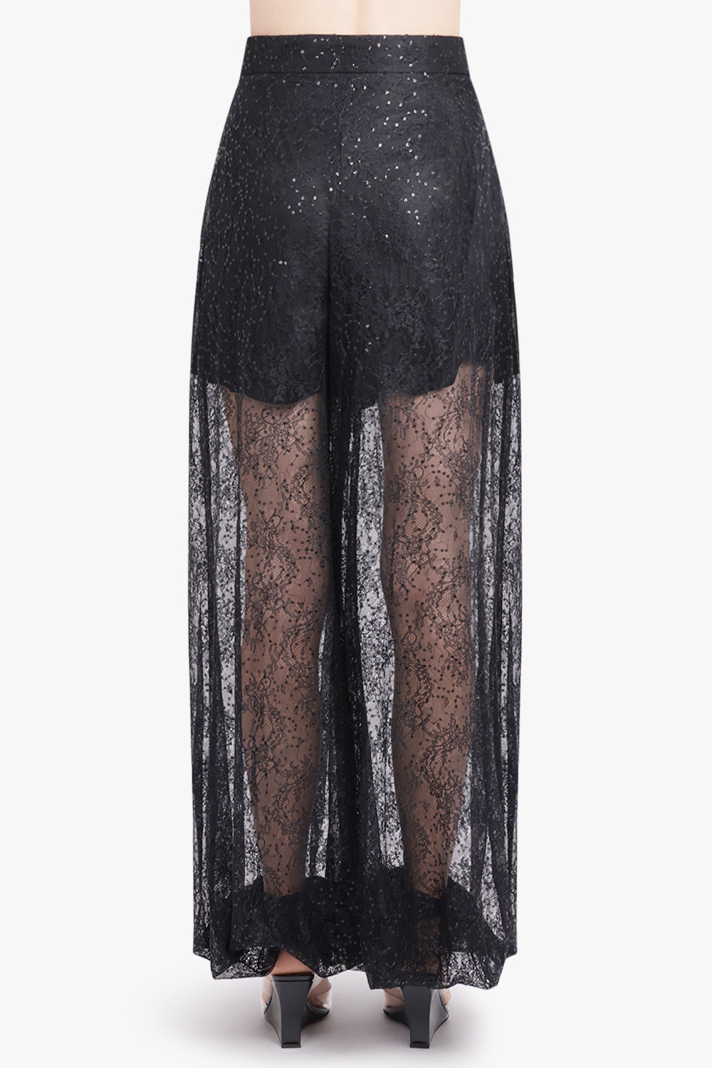 NINA RICCI RTW Sequin Sheer Wide Leg Pant | Black/Gold