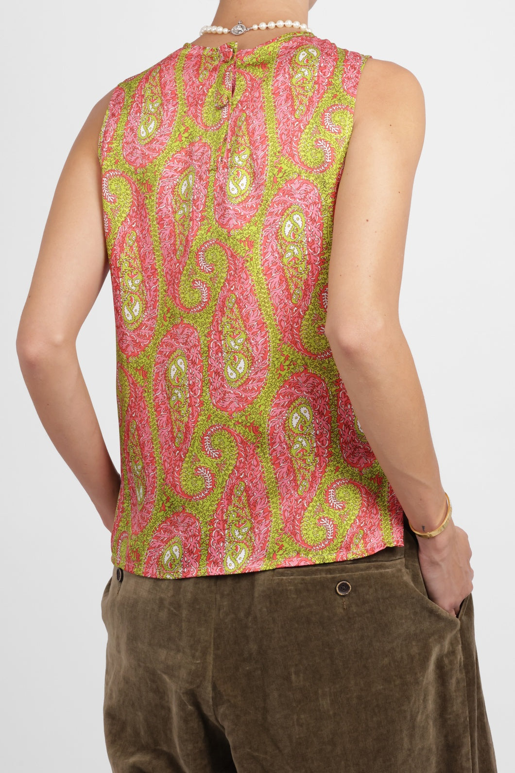 ETRO RTW Sleeveless Paisley Print Top | Green/Pink