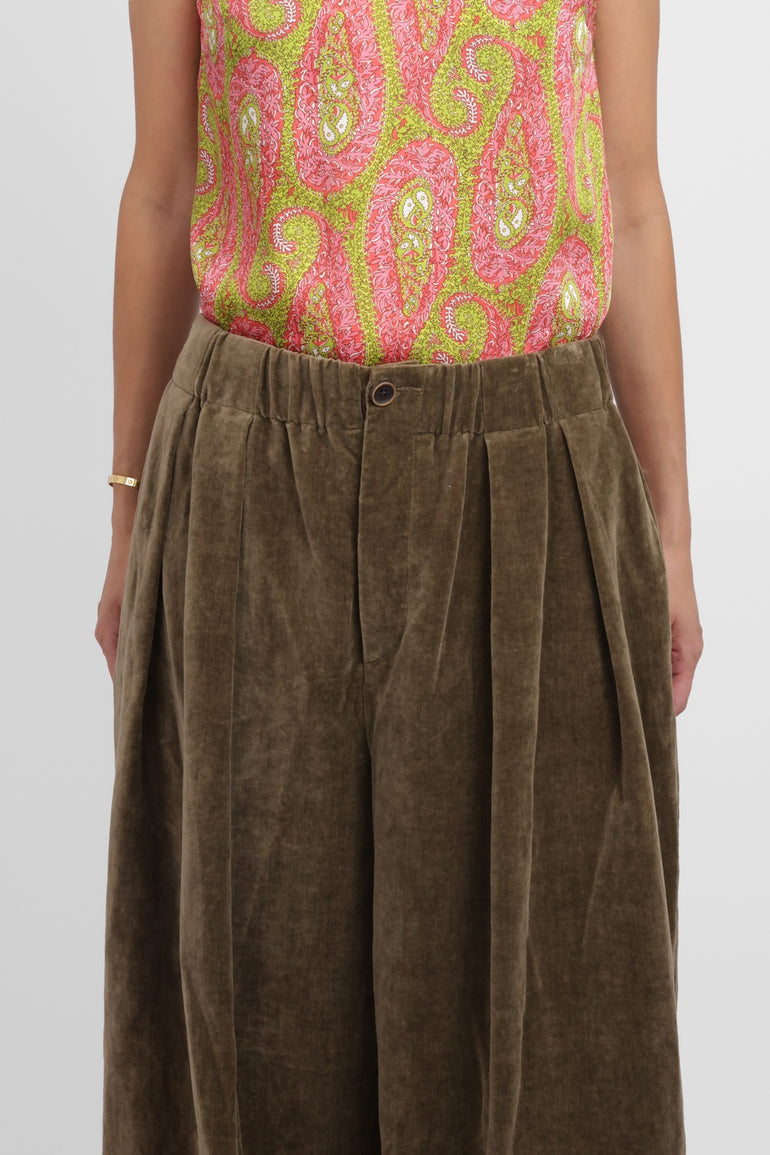 UMA WANG RTW Poetic Wide Leg Crop Velvet Pant | Mustard