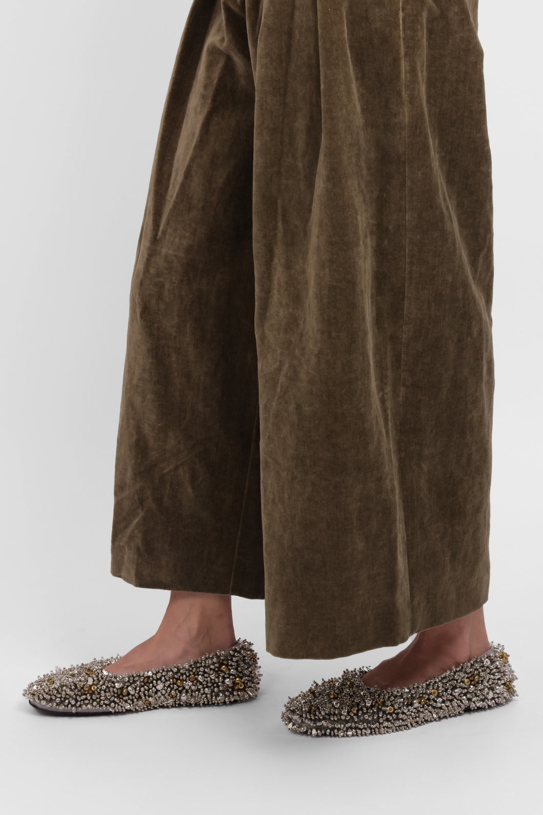 UMA WANG RTW Poetic Wide Leg Crop Velvet Pant | Mustard