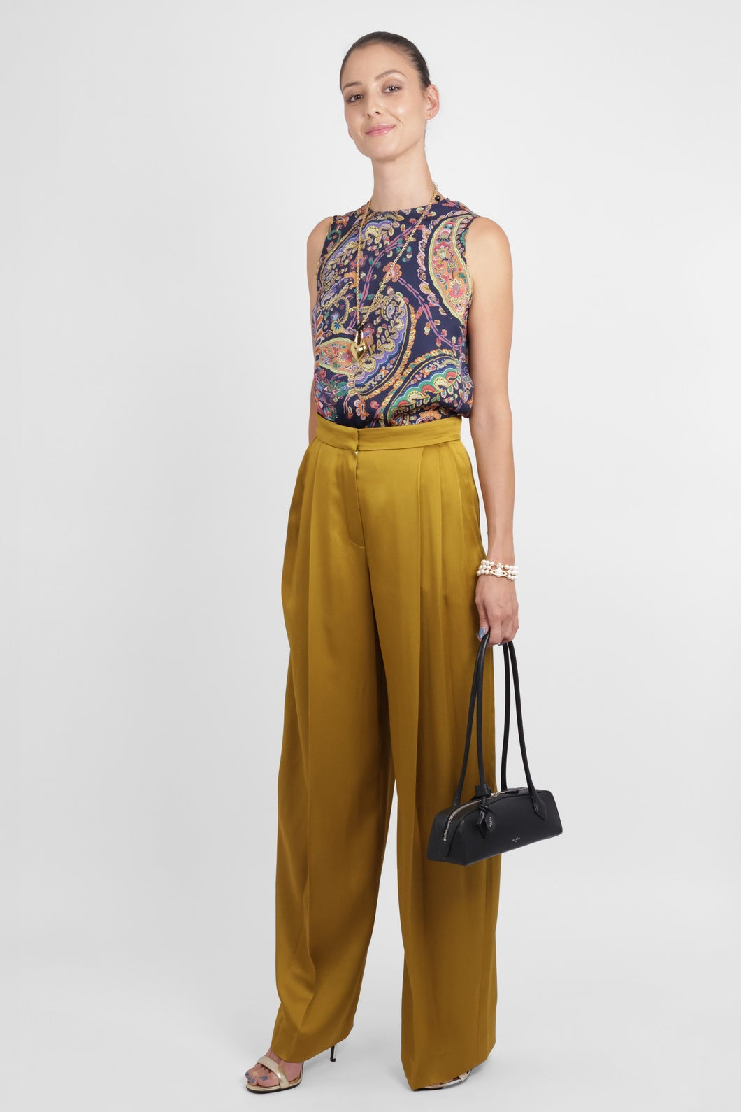 NINA RICCI RTW Wide Leg Pleat Pant | Gold