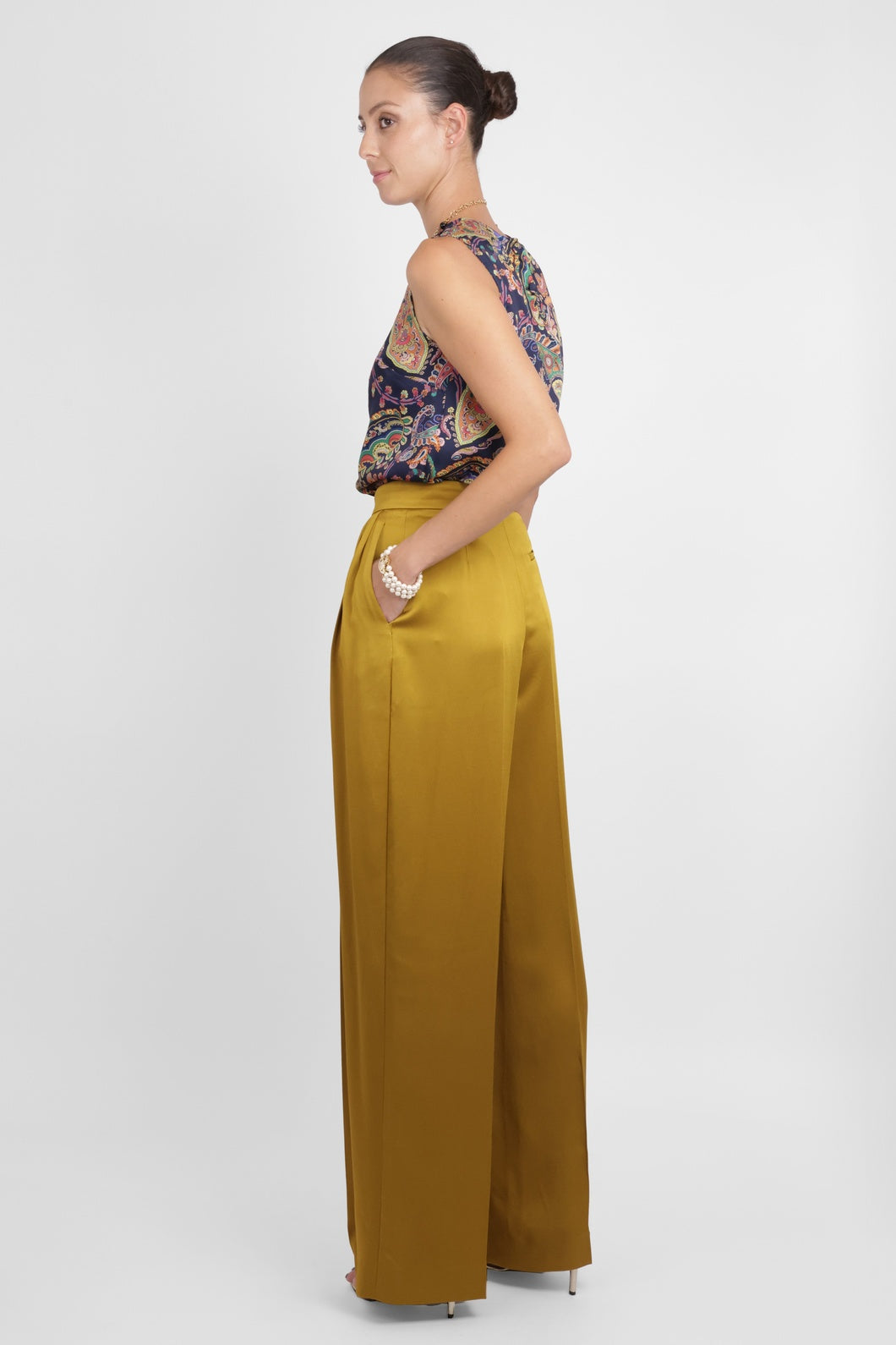 NINA RICCI RTW Wide Leg Pleat Pant | Gold