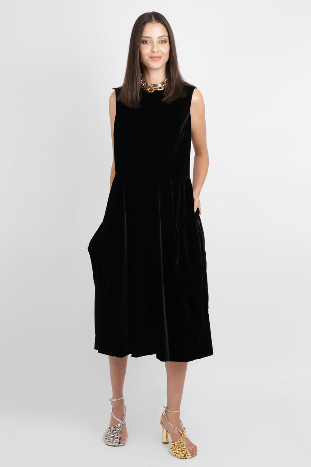 COMME DES GARCONS RTW Velvet Pinafore Jumpsuit With Balloon Leg | Black