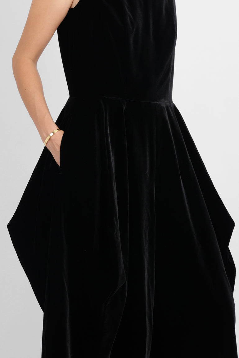 COMME DES GARCONS RTW Velvet Pinafore Jumpsuit With Balloon Leg | Black