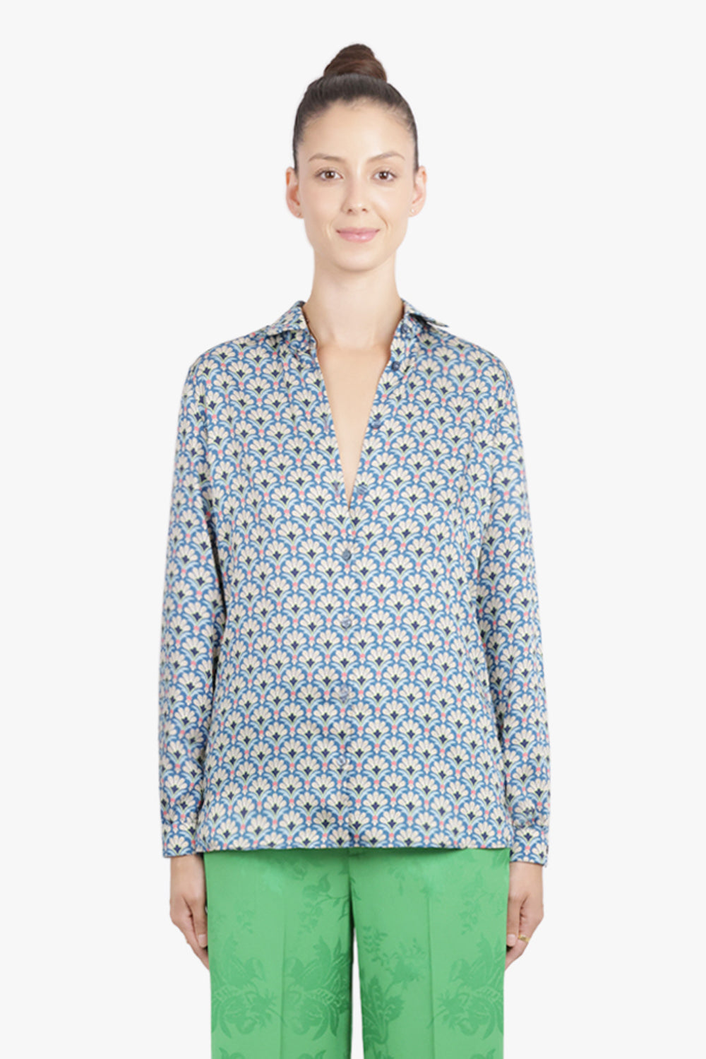 ETRO RTW L/S Geometric Floral Shirt | Blue/Multi