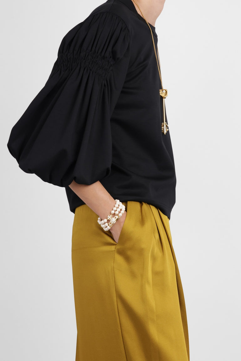 NOIR KEI NINOMIYA RTW Exaggerated Puff 3/4 Sleeve Top | Black