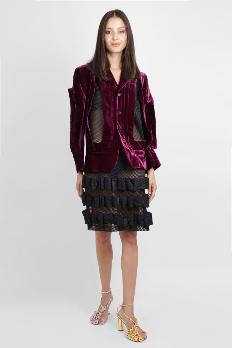 COMME DES GARCONS RTW Single Breast Velvet Cut Out Panel Jacket | Purple