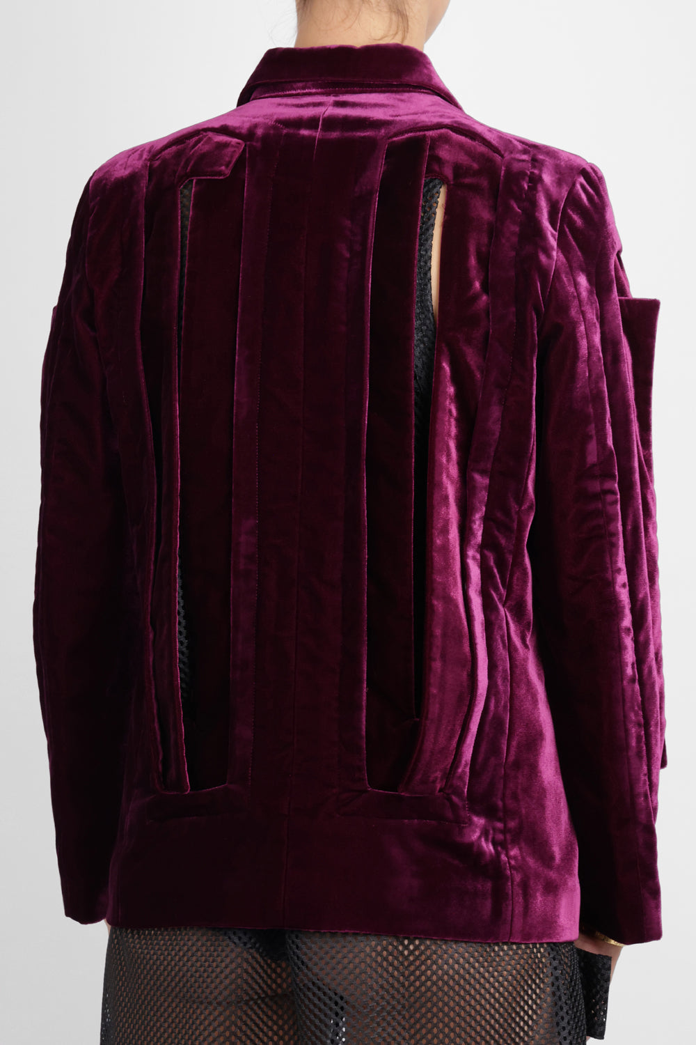 COMME DES GARCONS RTW Single Breast Velvet Cut Out Panel Jacket | Purple