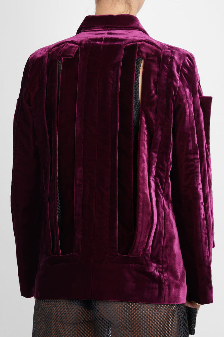 COMME DES GARCONS RTW Single Breast Velvet Cut Out Panel Jacket | Purple