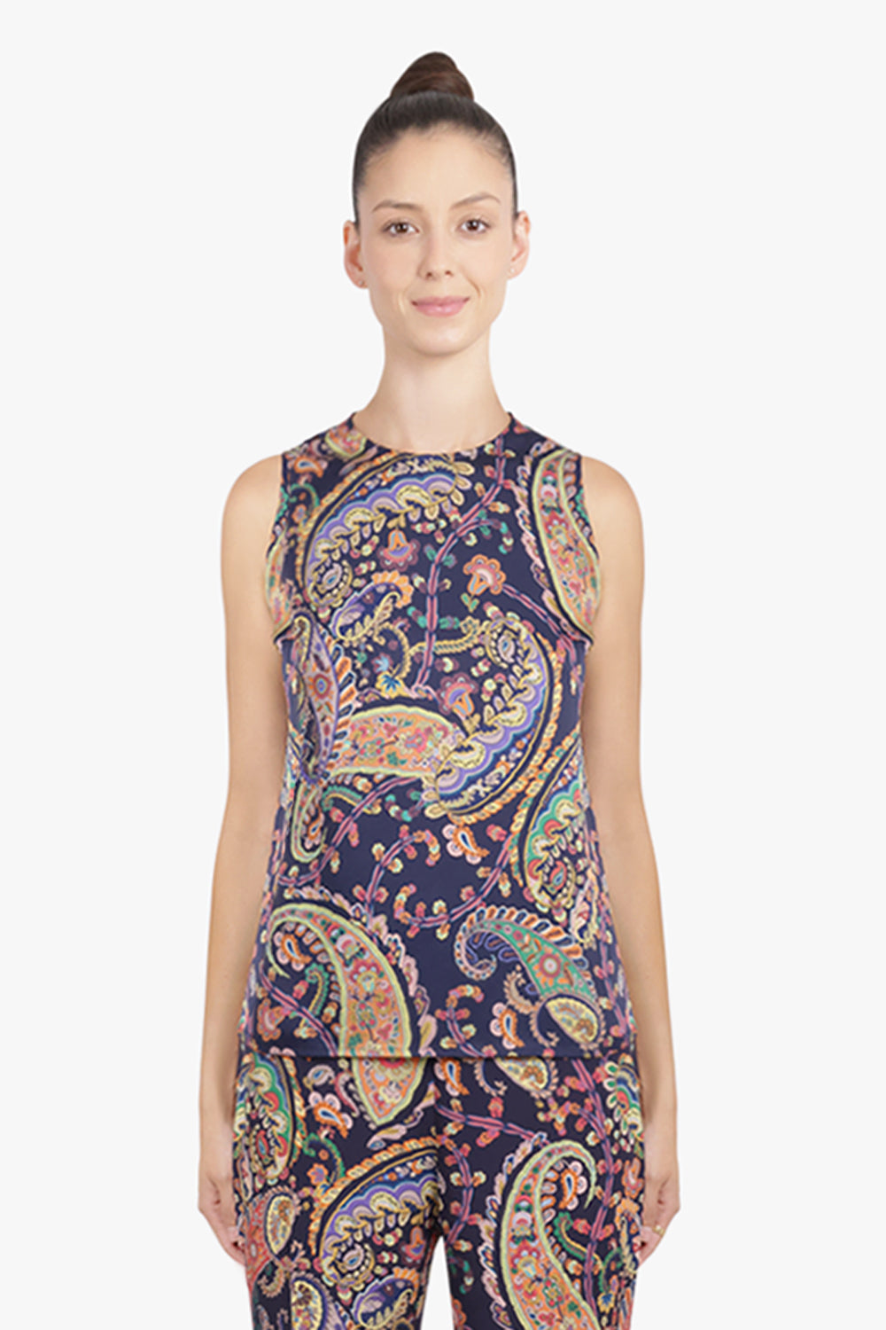 ETRO RTW Sleeveless Paisley Print Top | Navy/Multi