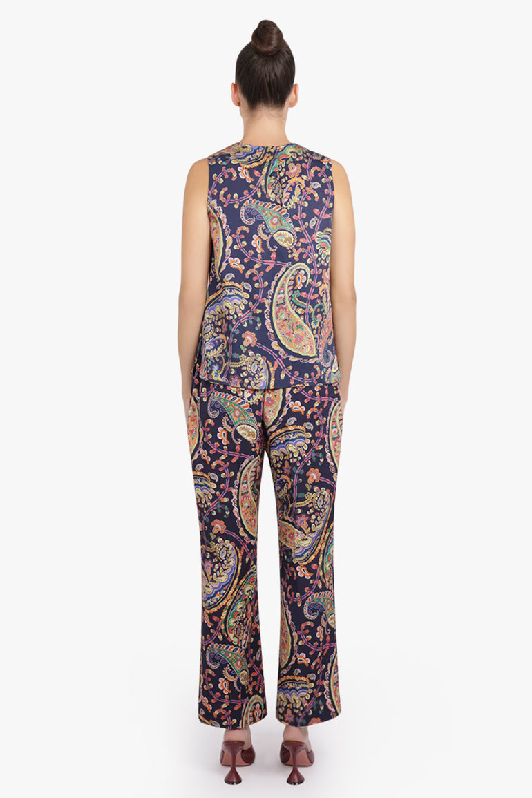 ETRO RTW Paisley Print Straight Leg Pant | Navy/Multi