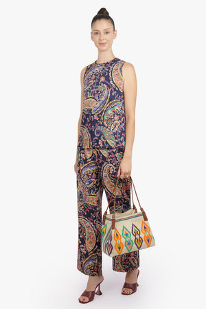 ETRO RTW Paisley Print Straight Leg Pant | Navy/Multi