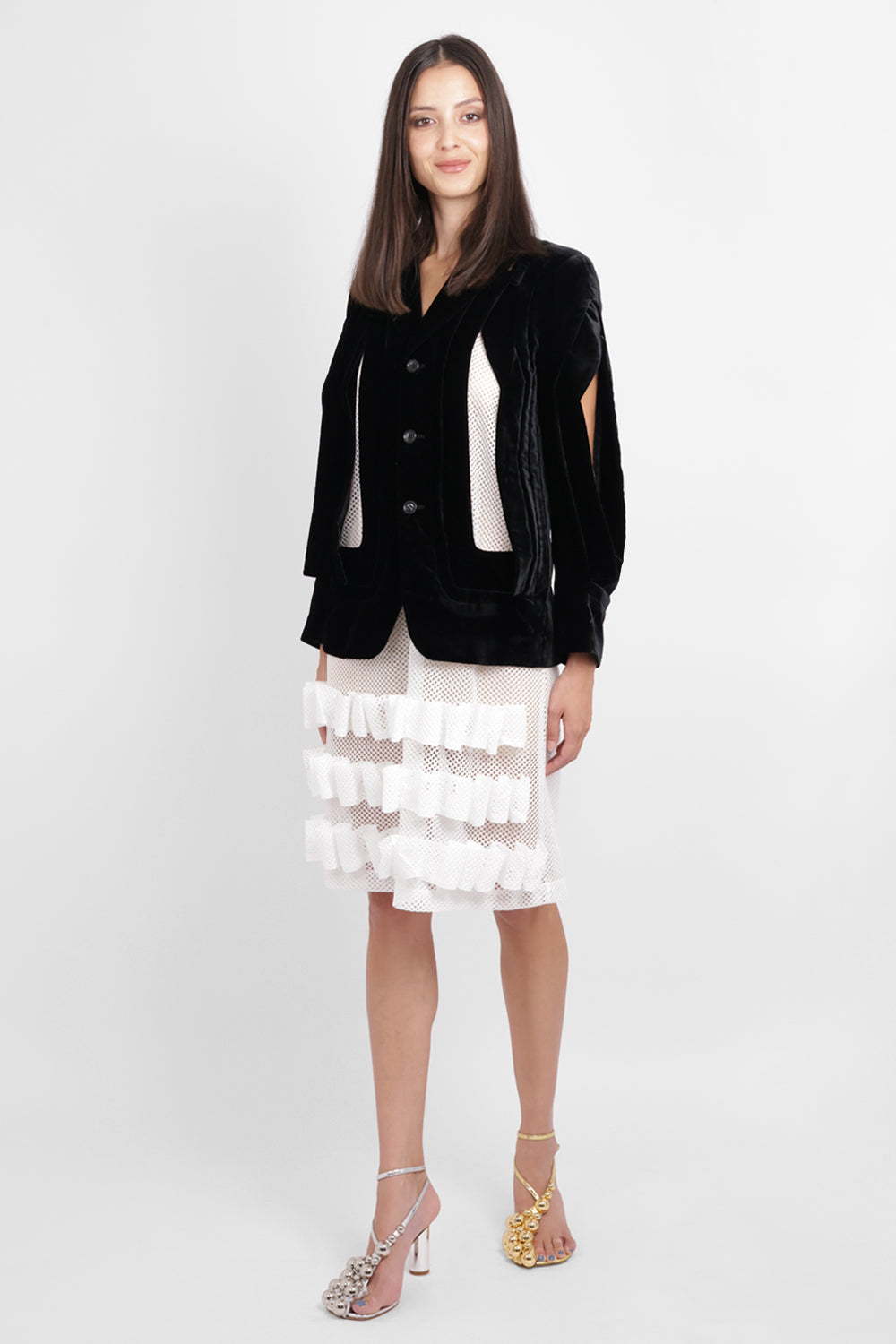 COMME DES GARCONS RTW Single Breast Velvet Cut Out Panel Jacket | Black