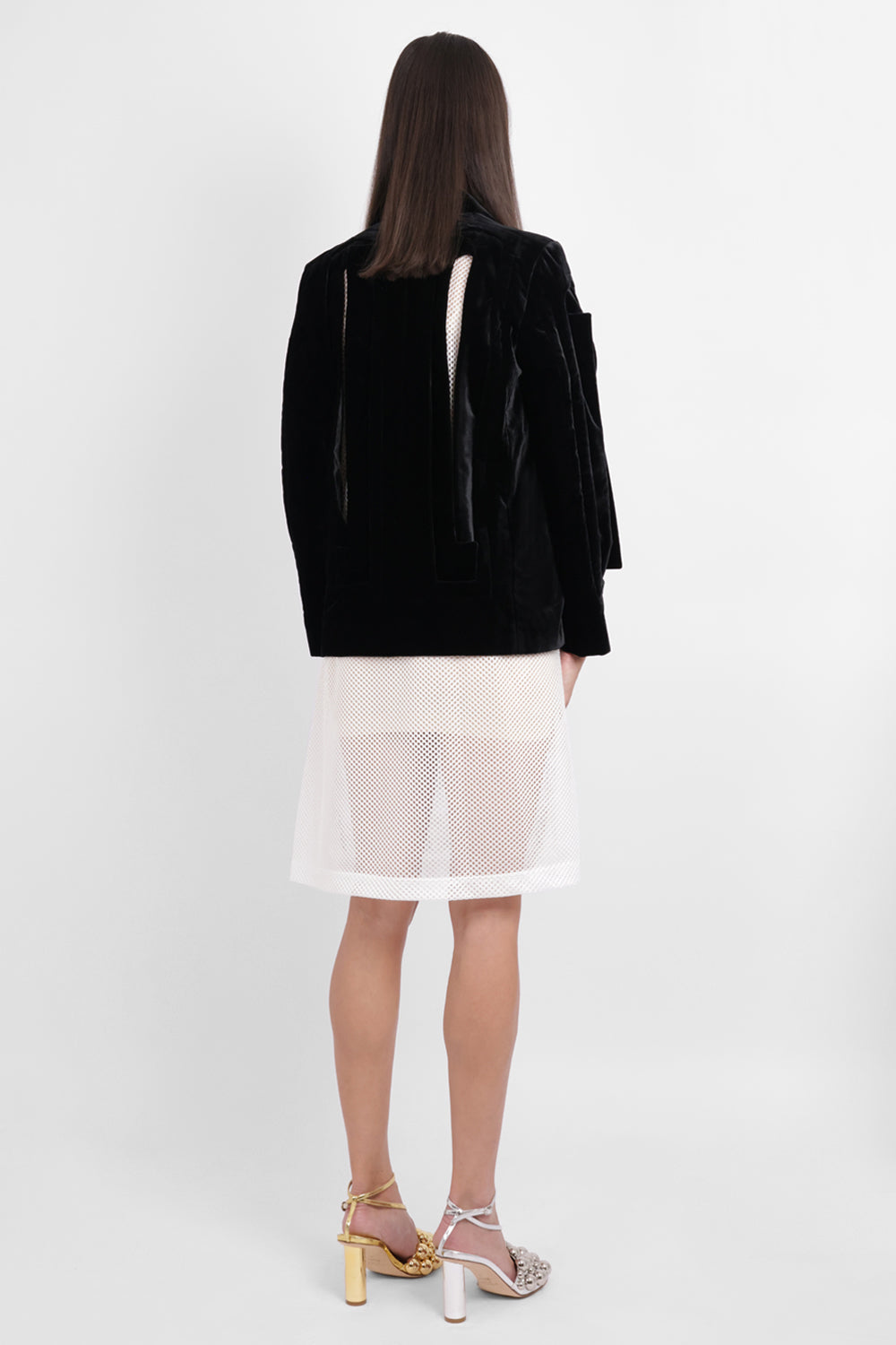 COMME DES GARCONS RTW Single Breast Velvet Cut Out Panel Jacket | Black