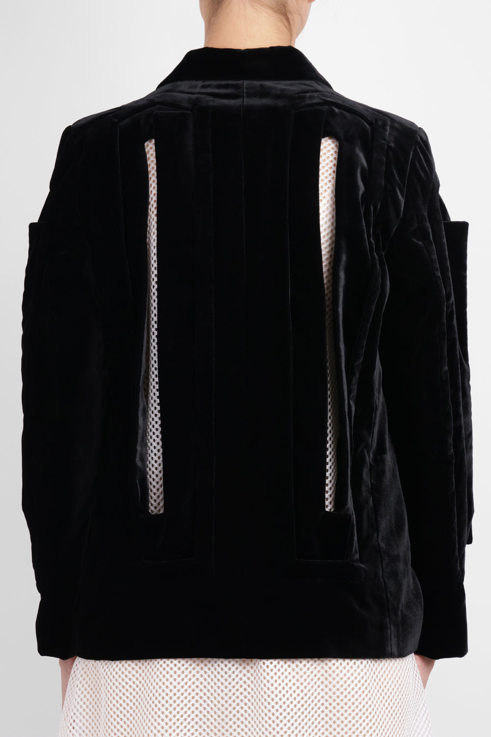 COMME DES GARCONS RTW Single Breast Velvet Cut Out Panel Jacket | Black