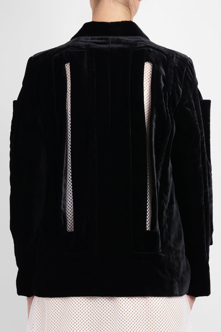 COMME DES GARCONS RTW Single Breast Velvet Cut Out Panel Jacket | Black