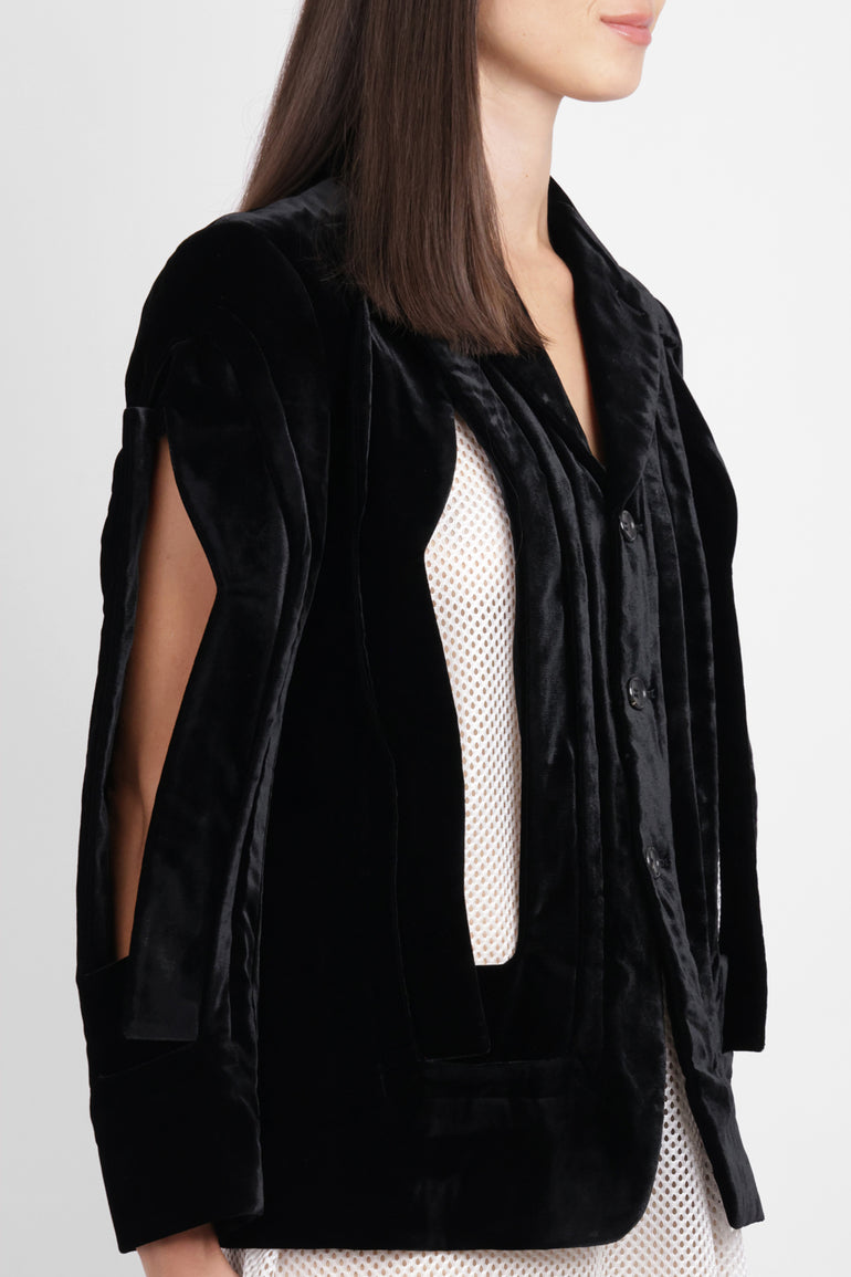 COMME DES GARCONS RTW Single Breast Velvet Cut Out Panel Jacket | Black