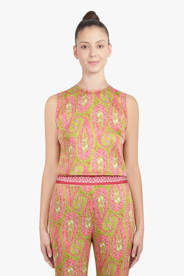 ETRO RTW Sleeveless Paisley Print Top | Green/Pink