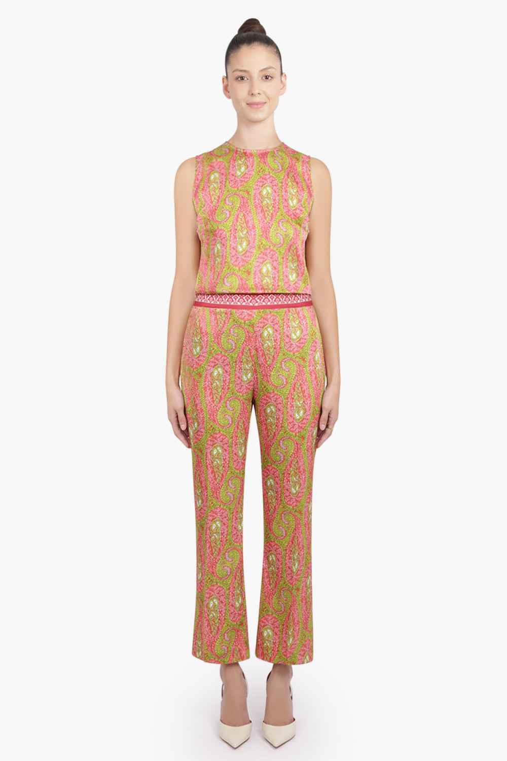 ETRO RTW Sleeveless Paisley Print Top | Green/Pink