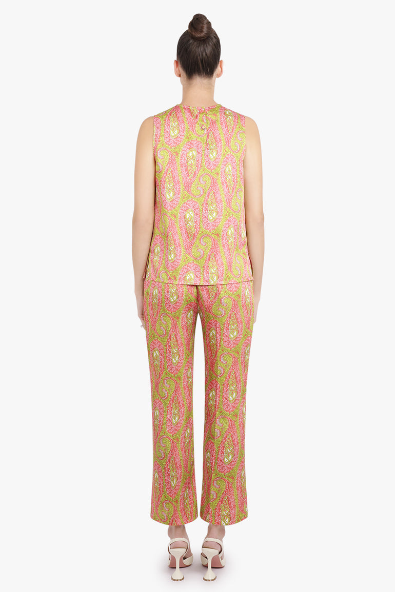 ETRO RTW Sleeveless Paisley Print Top | Green/Pink