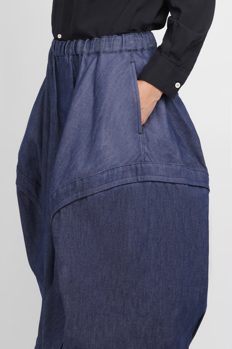 COMME DES GARCONS BLACK RTW Curve Panel Denim Crop Drawstring Pant | Blue