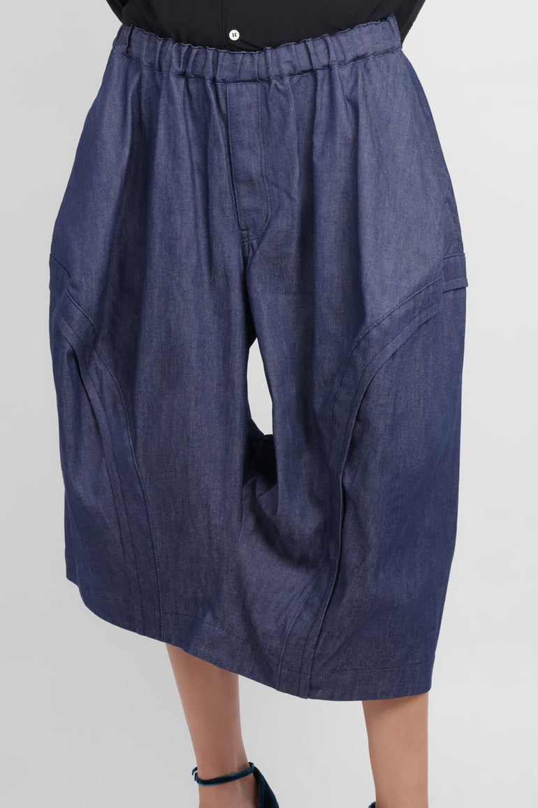 COMME DES GARCONS BLACK RTW Curve Panel Denim Crop Drawstring Pant | Blue