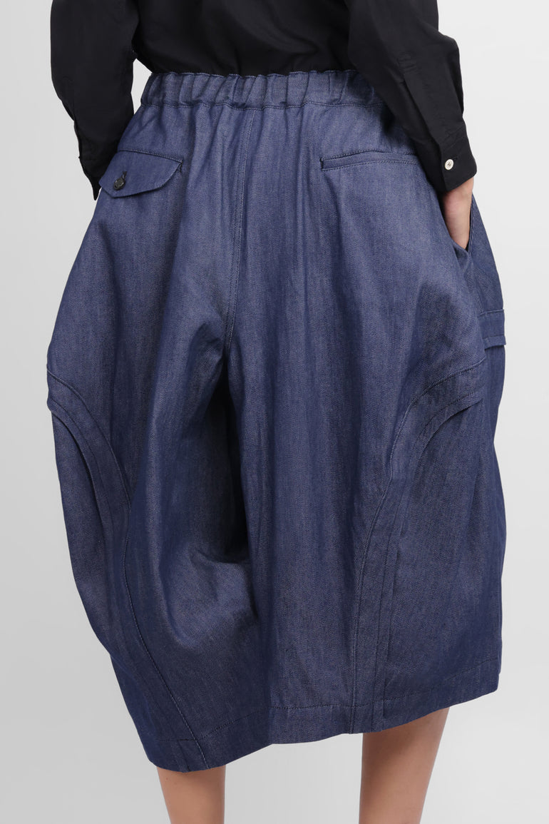 COMME DES GARCONS BLACK RTW Curve Panel Denim Crop Drawstring Pant | Blue
