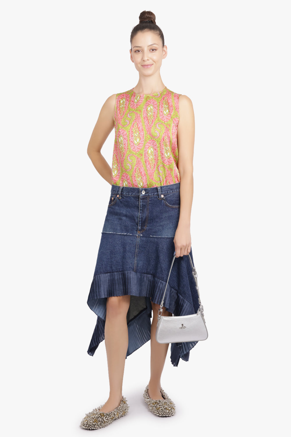 ETRO RTW Sleeveless Paisley Print Top | Green/Pink