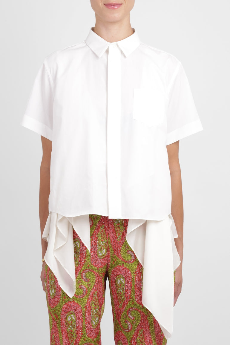 SACAI RTW S/S Shirt With Drape Panel Detail | Off White