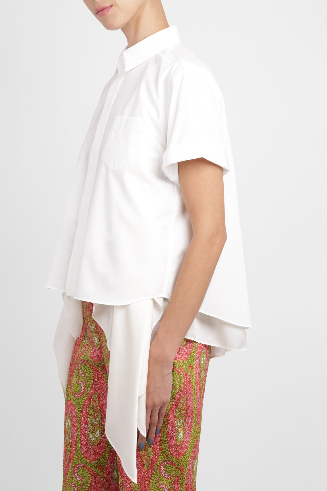 SACAI RTW S/S Shirt With Drape Panel Detail | Off White