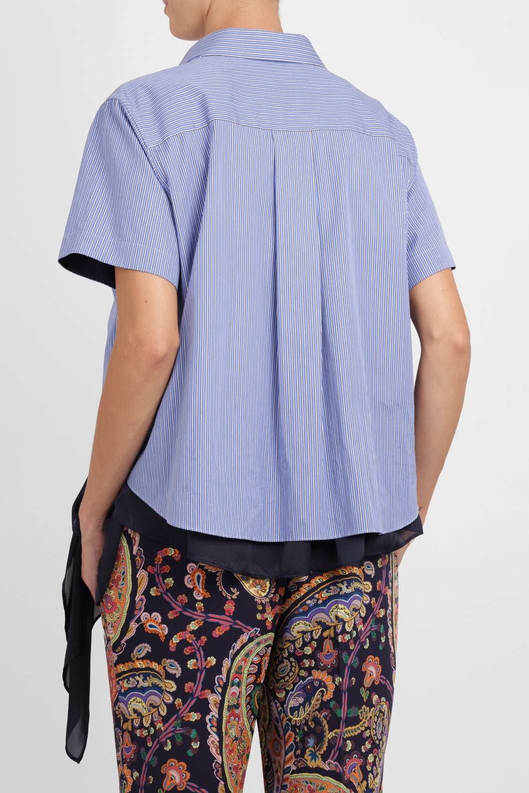 SACAI RTW S/S Stripe Shirt With Drape Panel Detail | Blue/Navy