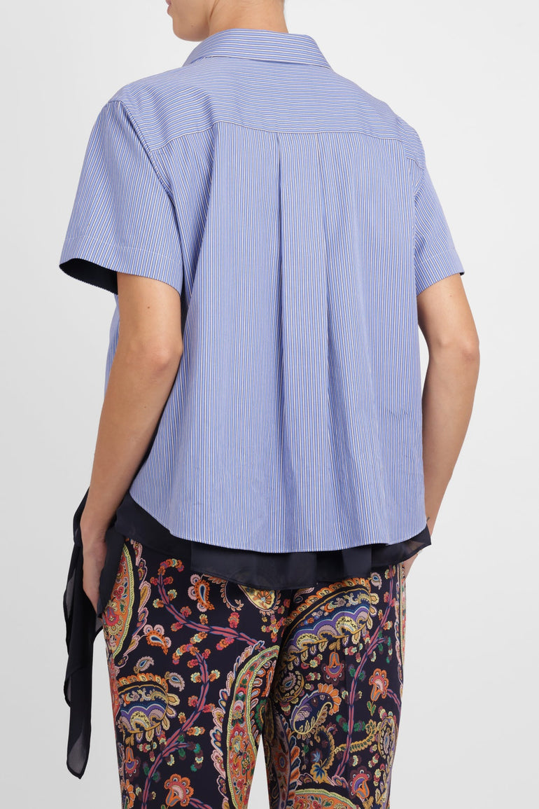 SACAI RTW S/S Stripe Shirt With Drape Panel Detail | Blue/Navy
