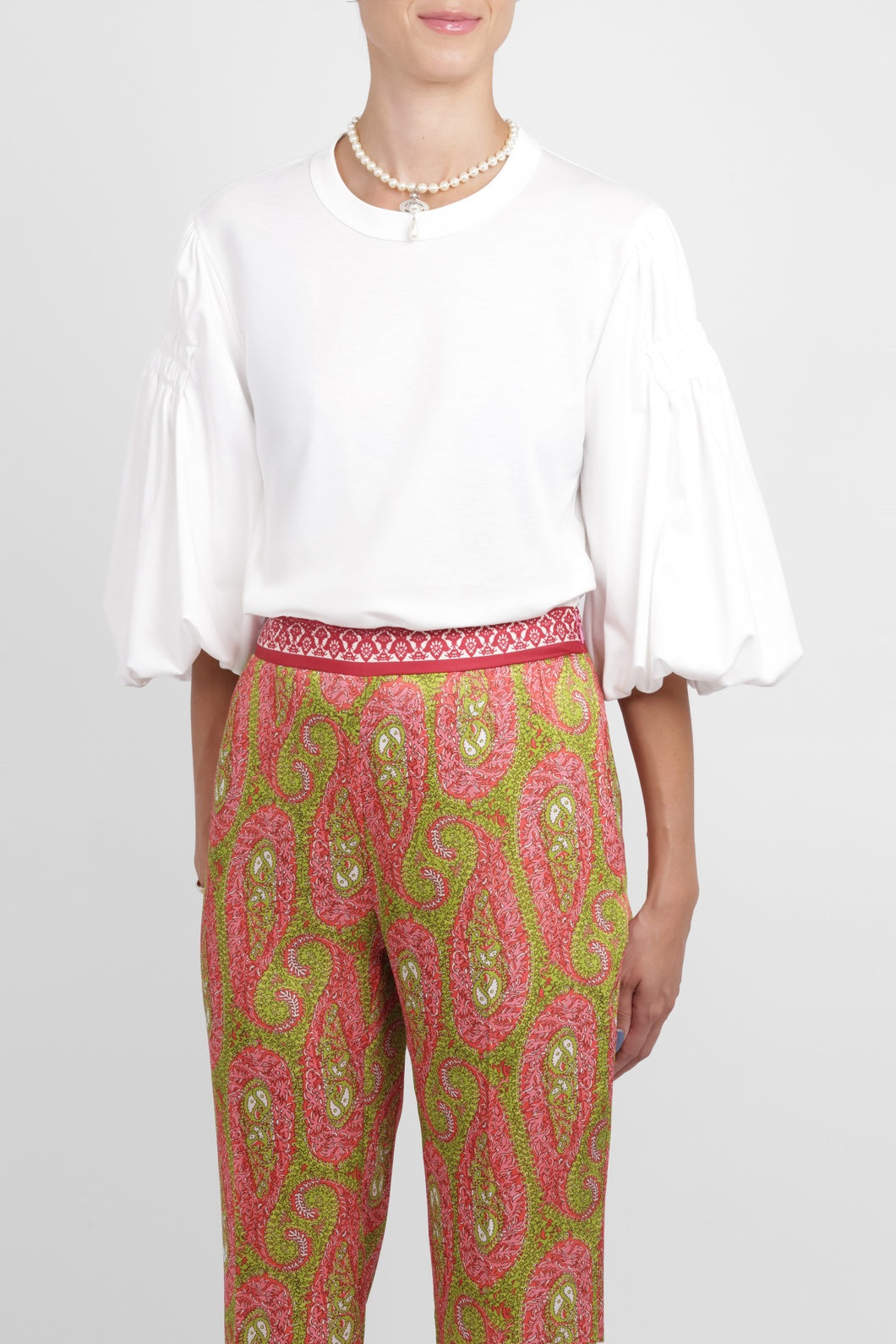 ETRO RTW Paisley Print Straight Leg Pant | Green/Pink