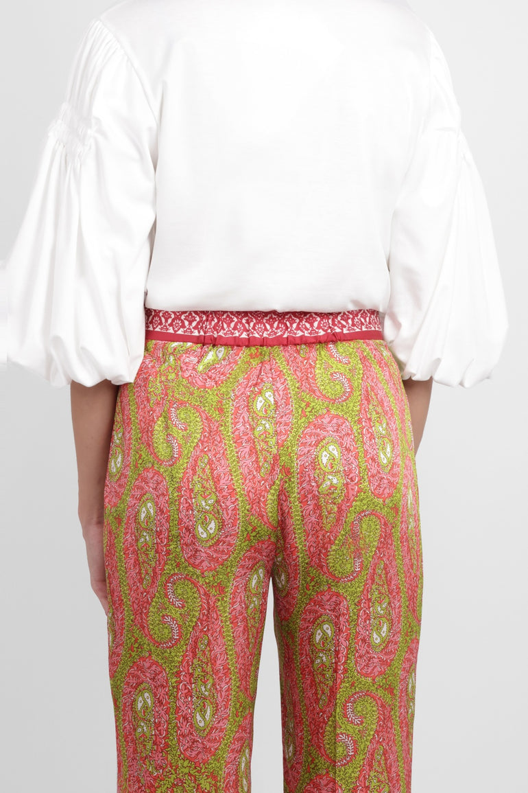 ETRO RTW Paisley Print Straight Leg Pant | Green/Pink