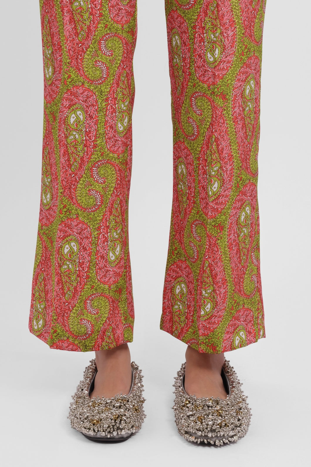 ETRO RTW Paisley Print Straight Leg Pant | Green/Pink