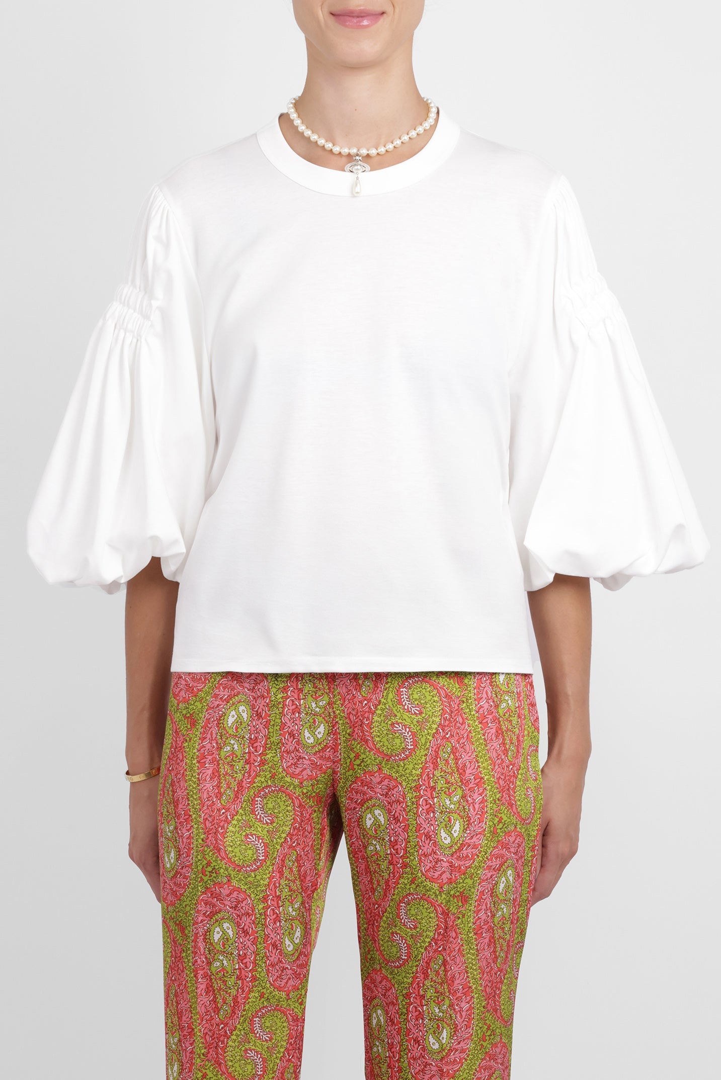 NOIR KEI NINOMIYA RTW Exaggerated Puff 3/4 Sleeve Top | White