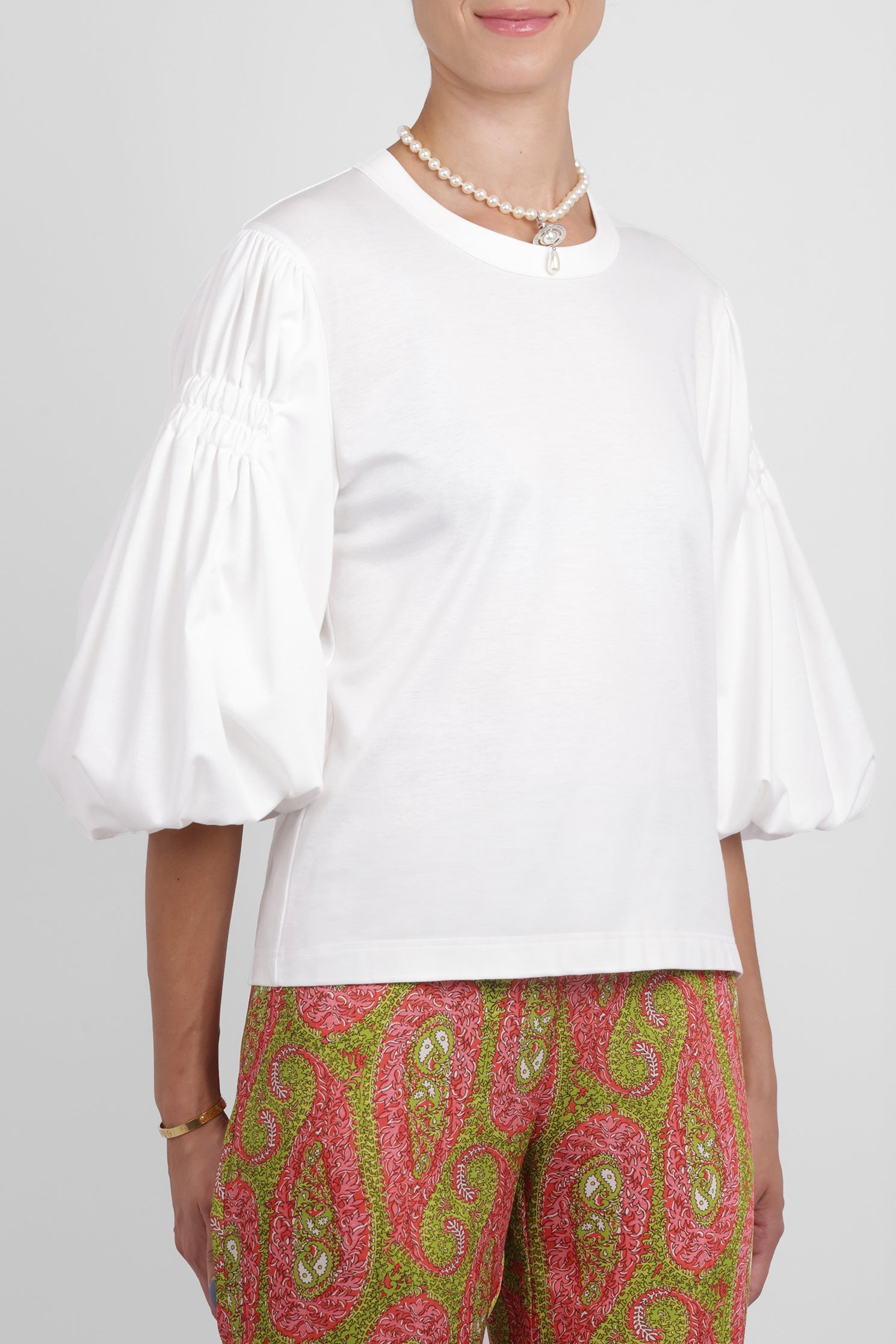 NOIR KEI NINOMIYA RTW Exaggerated Puff 3/4 Sleeve Top | White