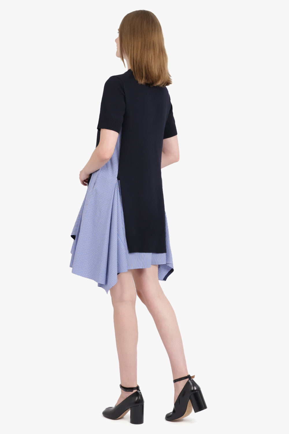 S/S Knit X Stripe Shirt Style Midi Dress | Navy/Blue – Parlour X