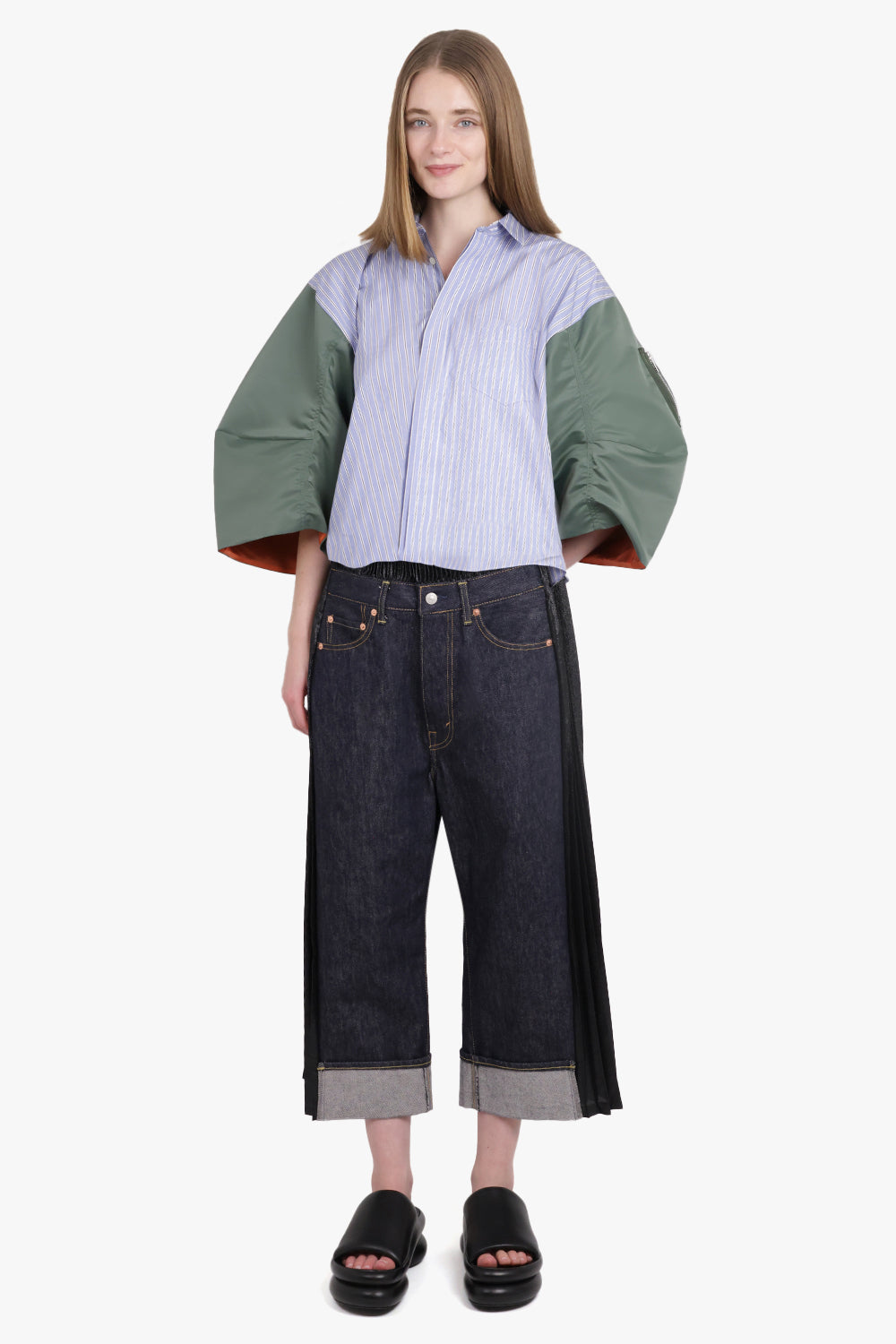 JUNYA WATANABE RTW Contrast Levi Denim x Pleat Panel Crop Pant | Black