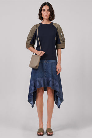 Contrast Sleeve Top | Navy/Khaki