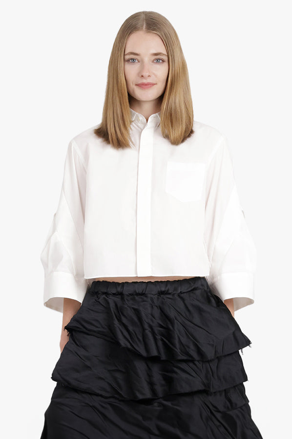 SACAI RTW Cropped Balloon L/S Shirt | Off White