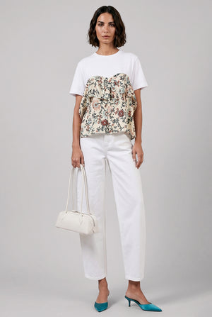 Floral Print Panel T-Shirt | Ivory/Multi
