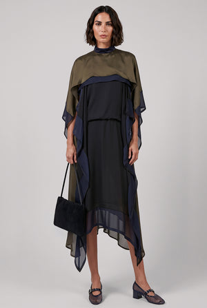 Layer Scarf Midi Dress | Navy/Khaki