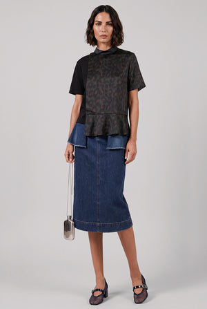 SACAI Tops Leopard Print X Suit Blouse | Black/Khaki